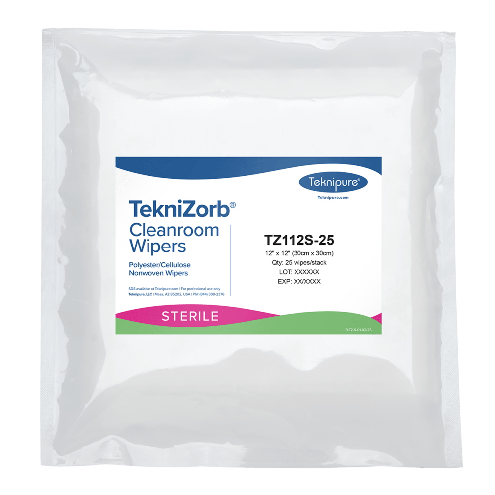 Teknipure TZ112S - 25 TekniZorb® sterile polyester/cellulose nonwoven cleanroom wipers, 12"x12", 500/cs MTESolutions