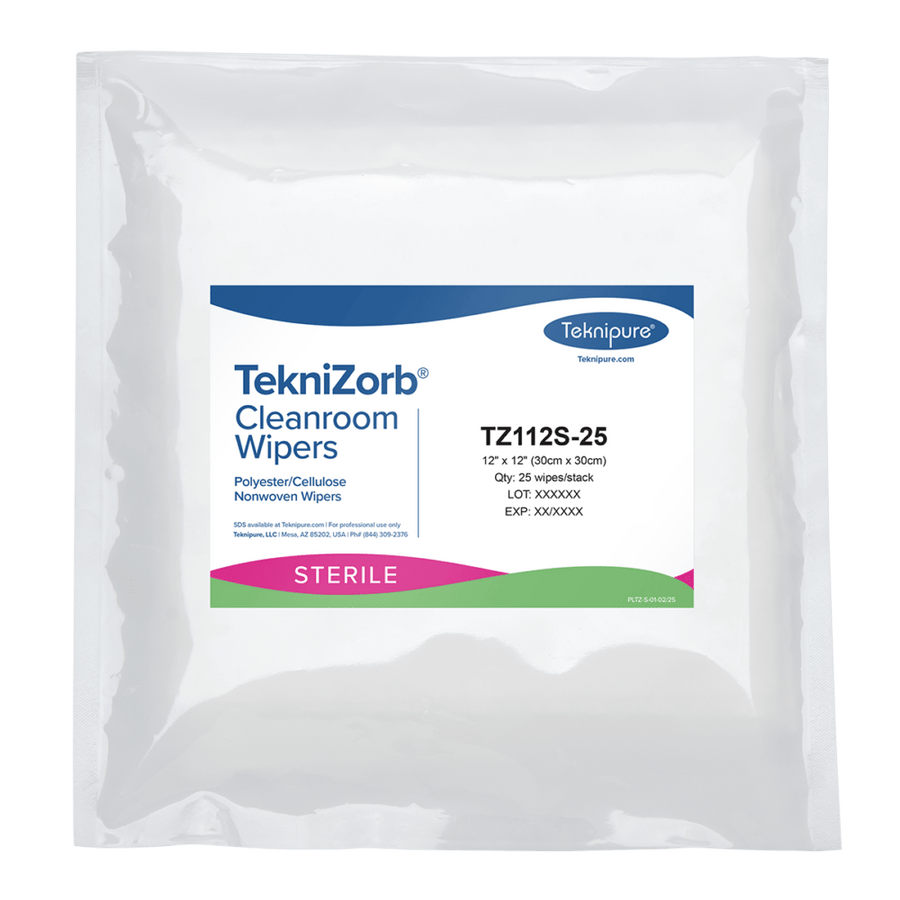 Teknipure TZ112S - 25 TekniZorb® sterile polyester/cellulose nonwoven cleanroom wipers, 12"x12", 500/cs MTESolutions