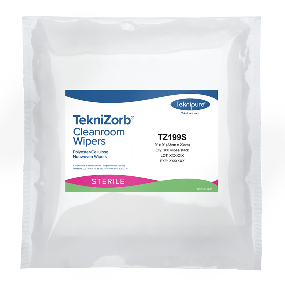 Teknipure TZ199S TekniZorb® sterile polyester/cellulose nonwoven cleanroom wipers, 9"x9" MTESolutions