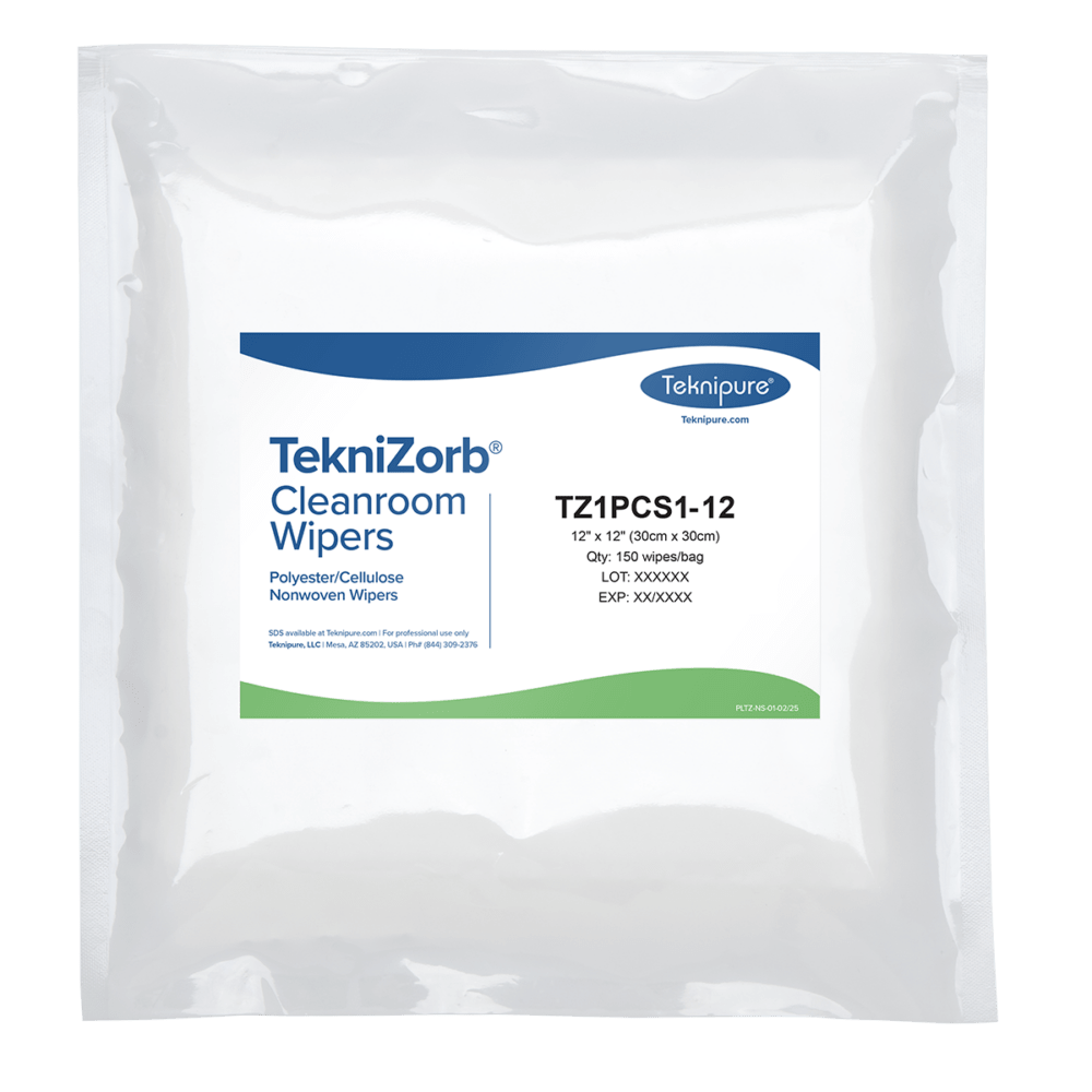 Teknipure TZ1PCS1 - 12 TekniZorb® polyester/cellulose nonwoven cleanroom wipers, 12"x12" MTESolutions