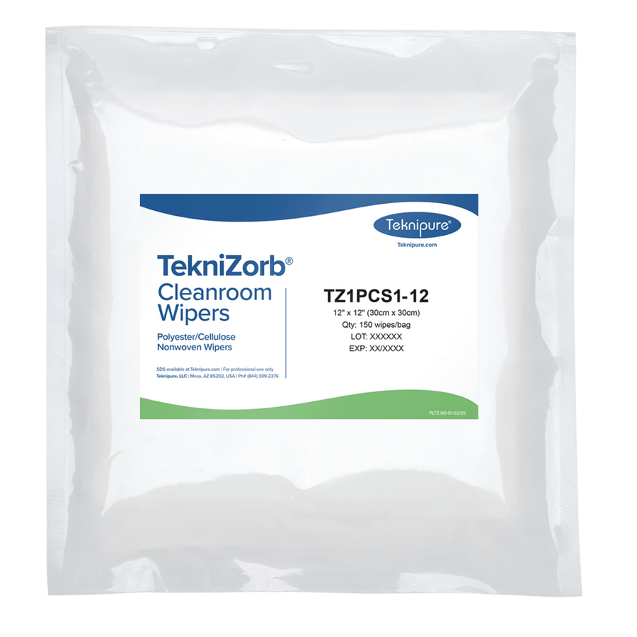 Teknipure TZ1PCS1 - 12 TekniZorb® polyester/cellulose nonwoven cleanroom wipers, 12"x12" MTESolutions