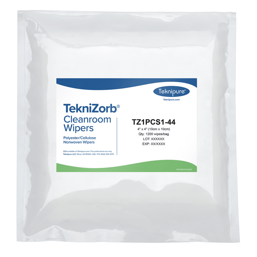 Teknipure TZ1PCS1 - 44 TekniZorb PolyCellulose Non - Woven Cleanroom Wiper, 4 in x 4 in, Case of 12,000 MTESolutions