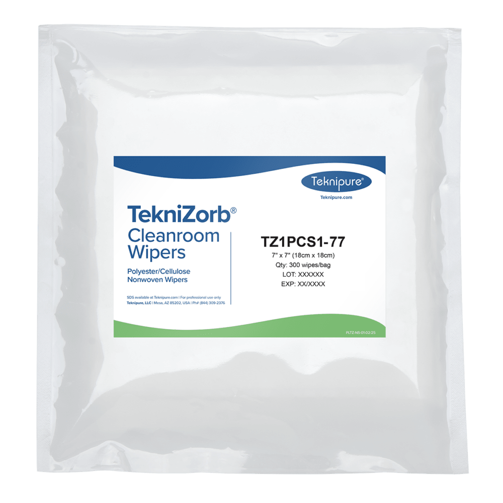 Teknipure TZ1PCS1 - 77 TekniZorb Polyester - Cellulose Non - woven Cleanroom Wiper, 7 in X 7 in, Case of 3,000 MTESolutions