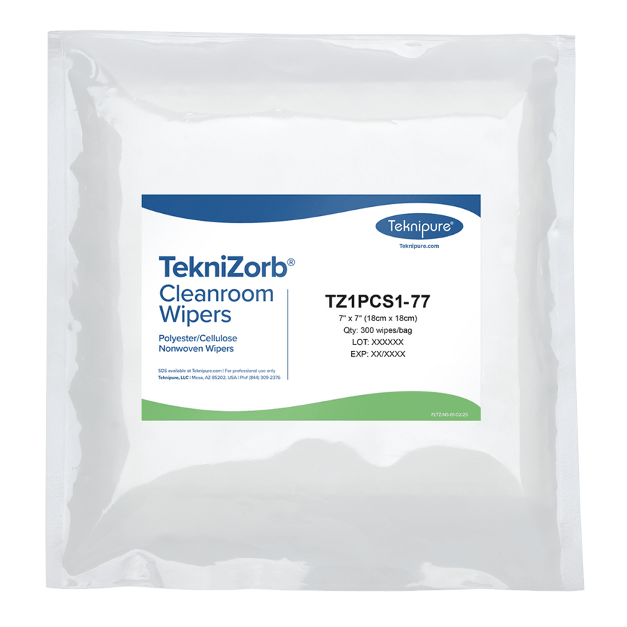 Teknipure TZ1PCS1 - 77 TekniZorb Polyester - Cellulose Non - woven Cleanroom Wiper, 7 in X 7 in, Case of 3,000 MTESolutions