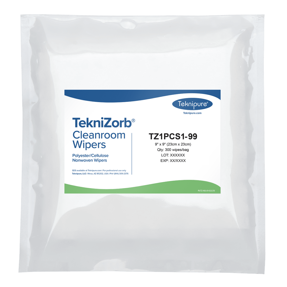 Teknipure TZ1PCS1 - 99 TekniZorb® polyester/cellulose nonwoven cleanroom wipers, 9"x9" MTESolutions