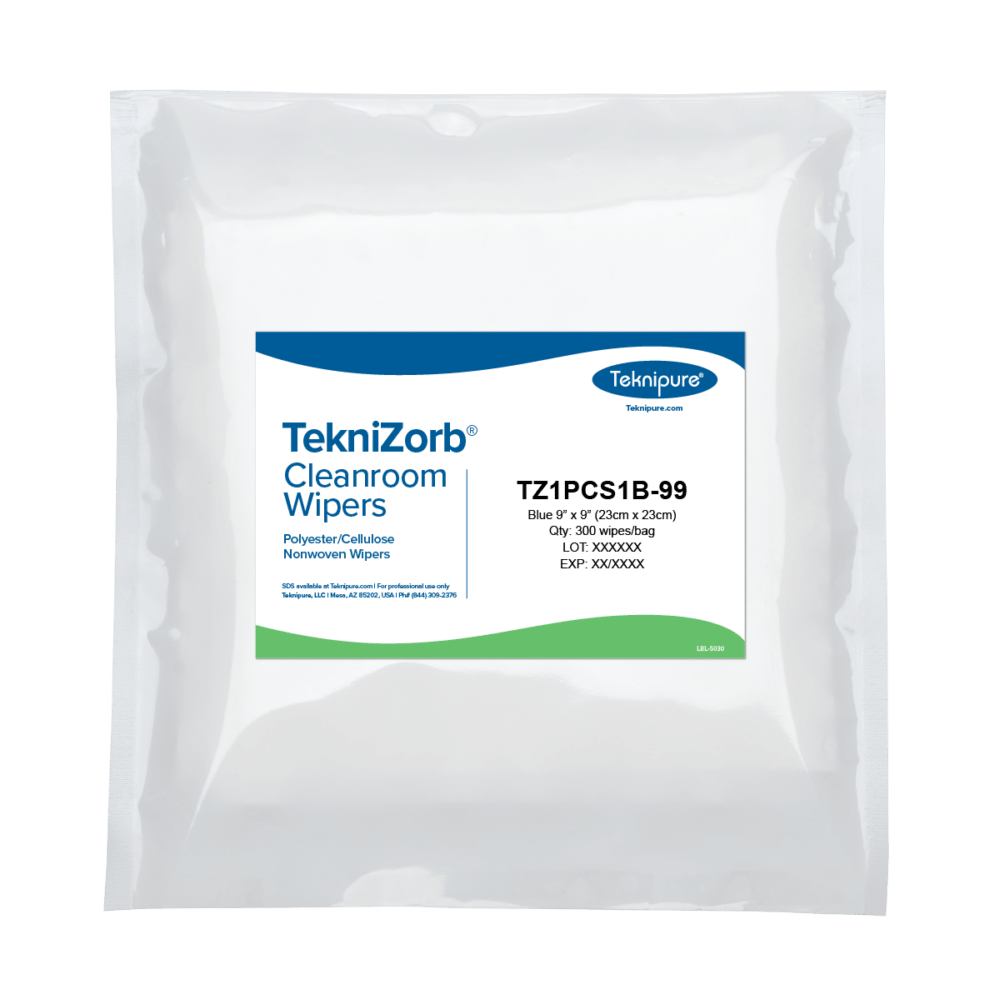 Teknipure TZ1PCS1B - 99 TekniZorb Polyester - Cellulose Non - Woven Blue Wiper, 9 in x 9 in, Case of 3,000 MTESolutions
