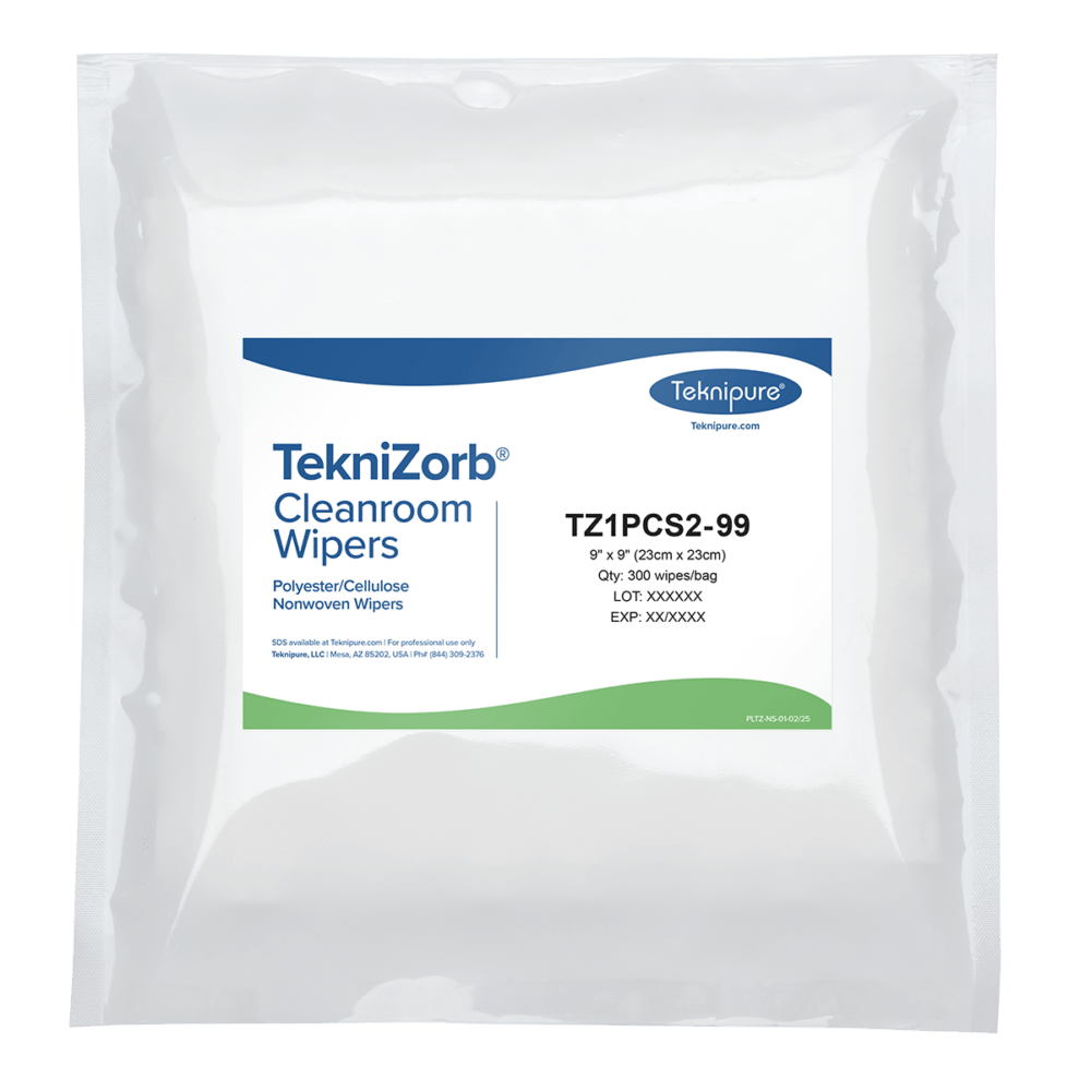 Teknipure TZ1PCS2 - 99 TekniZorb Polyester/Cellulose Nonwoven Cleanroom Wipers, LW, 9″x9″ - Case of 3,000 MTESolutions