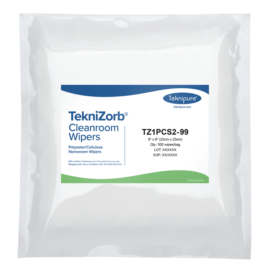 Teknipure TZ1PCS2 - 99 TekniZorb Polyester/Cellulose Nonwoven Cleanroom Wipers, LW, 9″x9″ - Case of 3,000 MTESolutions