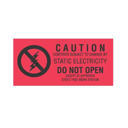 Transforming Technologies 1 - 1/2 X 3, Red, "Caution Contents Subject To Damage ... Approved Static Free Workstation" MTESolutions