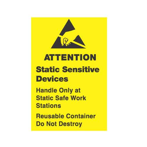Transforming Technologies 1 X 1 - 1/2, "Attention Static Sensitive Devices ... Station Reusable Container Do Not Destroy" MTESolutions