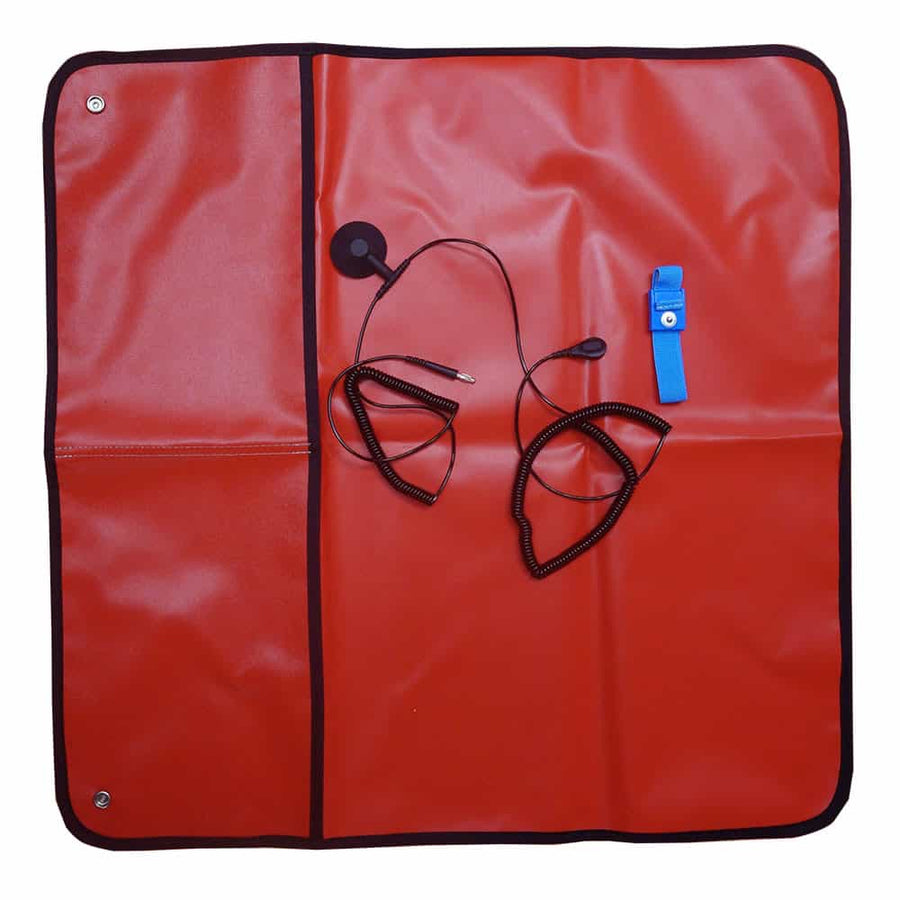 Transforming Technologies 2'X2' Field Service Kit, Red, 2 Female 10Mm Snaps; Wrist Band Set, Center Snap Ground Cord MTESolutions