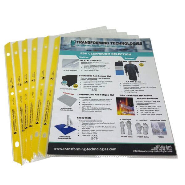 Transforming Technologies DC1185 - PK100 - Dissipative ESD Sheet Protectors - Nine Hole Punch MTESolutions