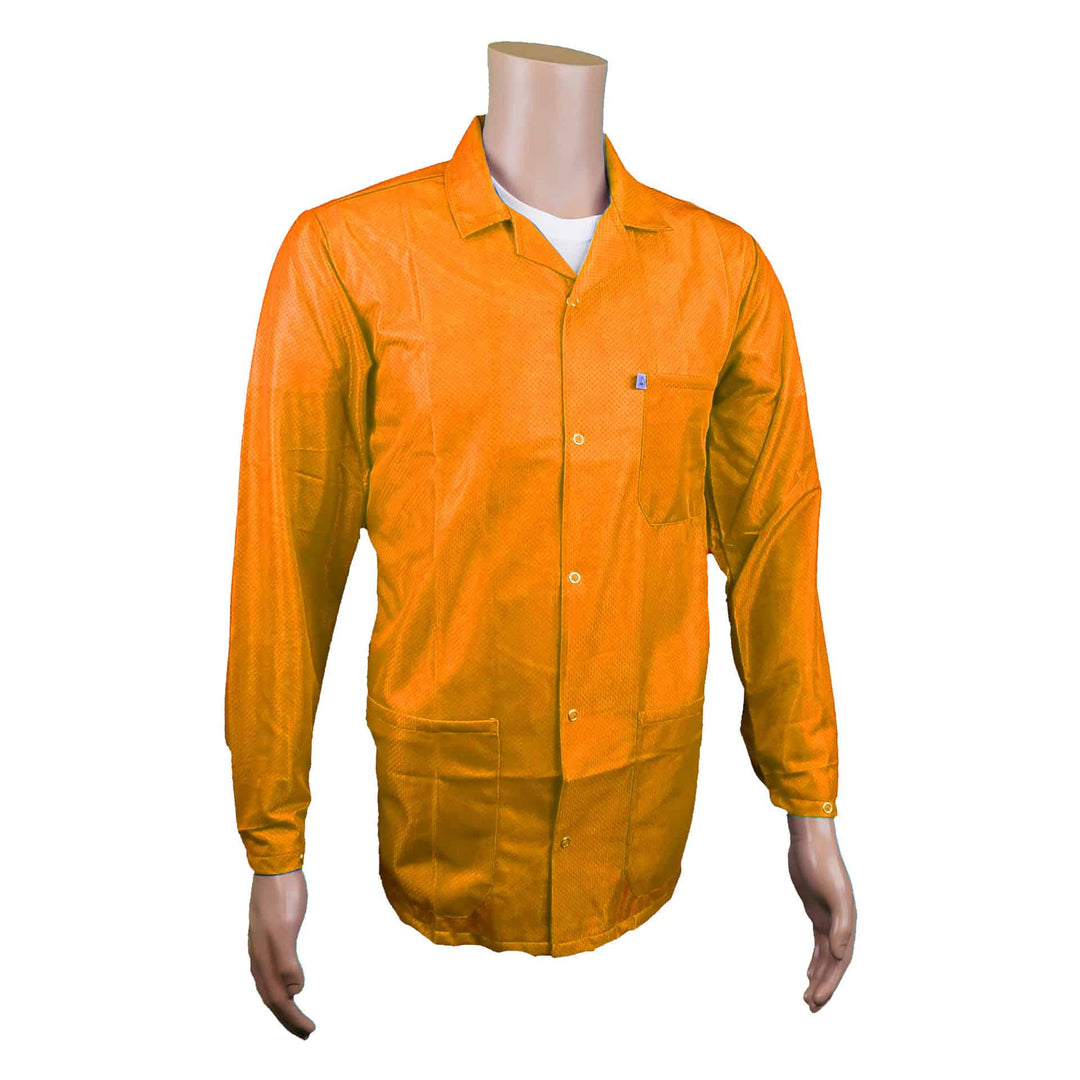 Transforming Technologies ESD Jacket, 3/4Ths Length, Lapel Collar, Snap Cuff, Large, Orange MTESolutions