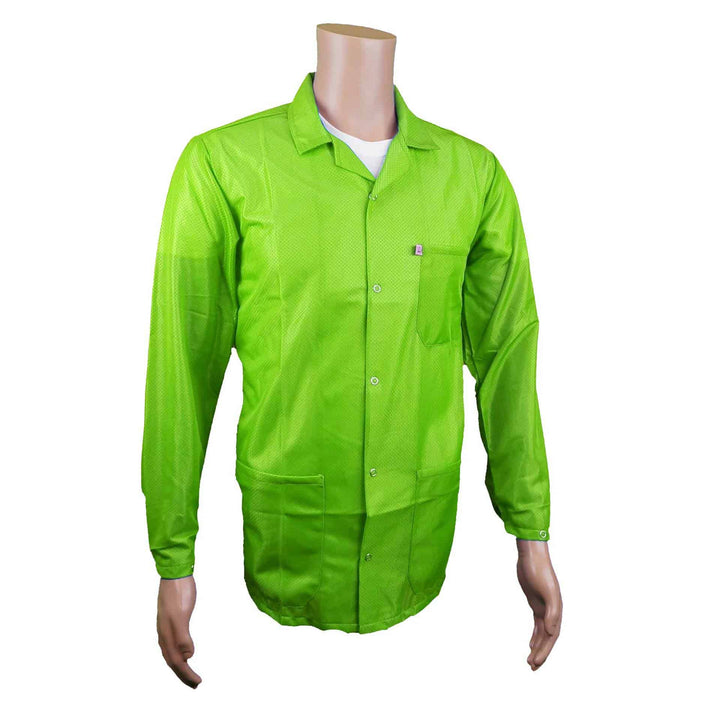 Transforming Technologies ESD Jacket, 3/4Ths Length, Lapel Collar, Snap Cuff, Small, Green/Yellow MTESolutions