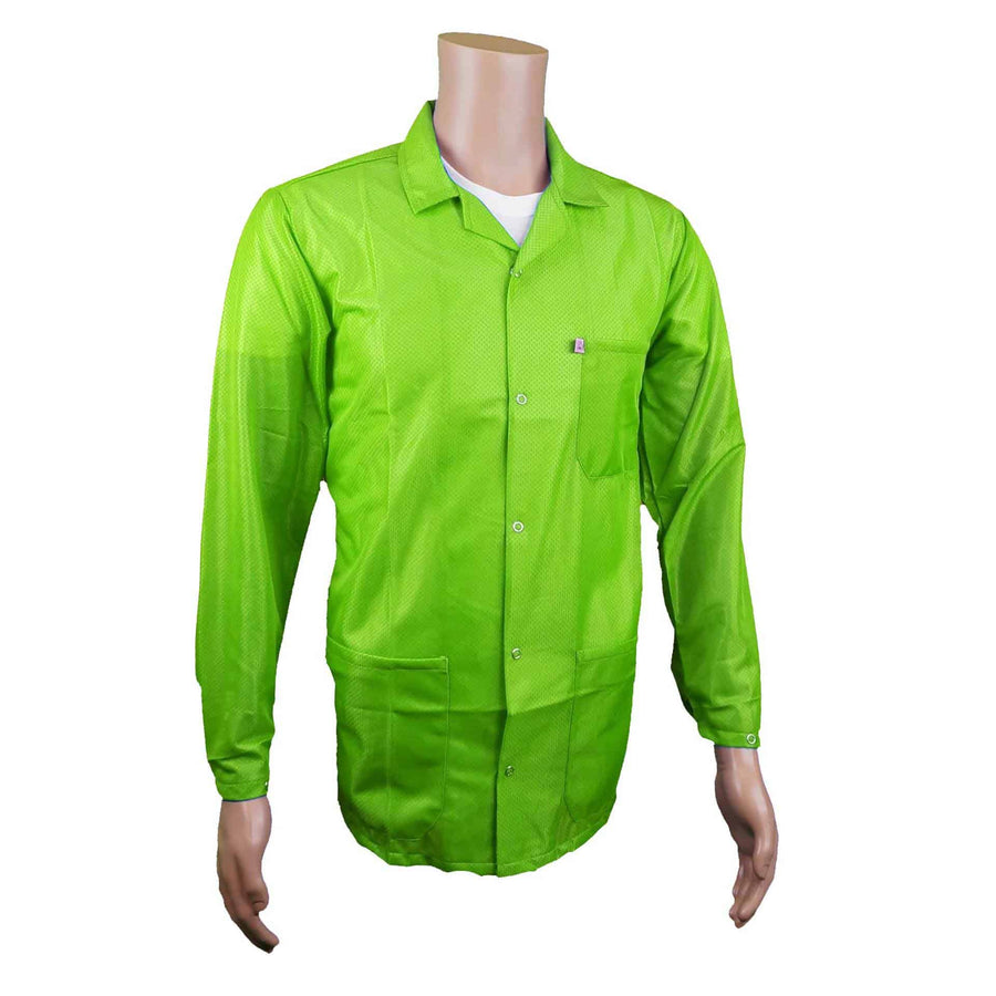 Transforming Technologies ESD Jacket, 3/4Ths Length, Lapel Collar, Snap Cuff, Small, Green/Yellow MTESolutions
