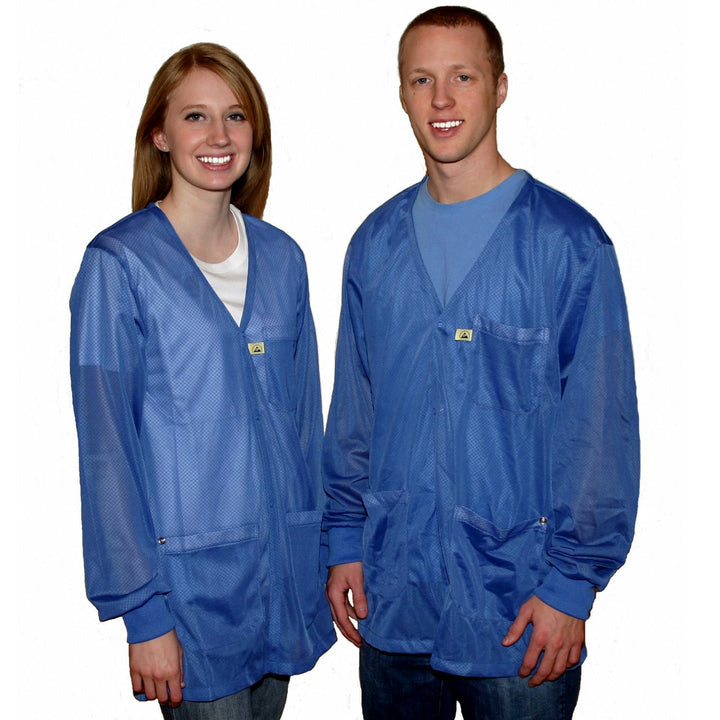 Transforming Technologies ESD Jacket, V - Neck, Knit Cuff, Color: Light Blue, Large MTESolutions