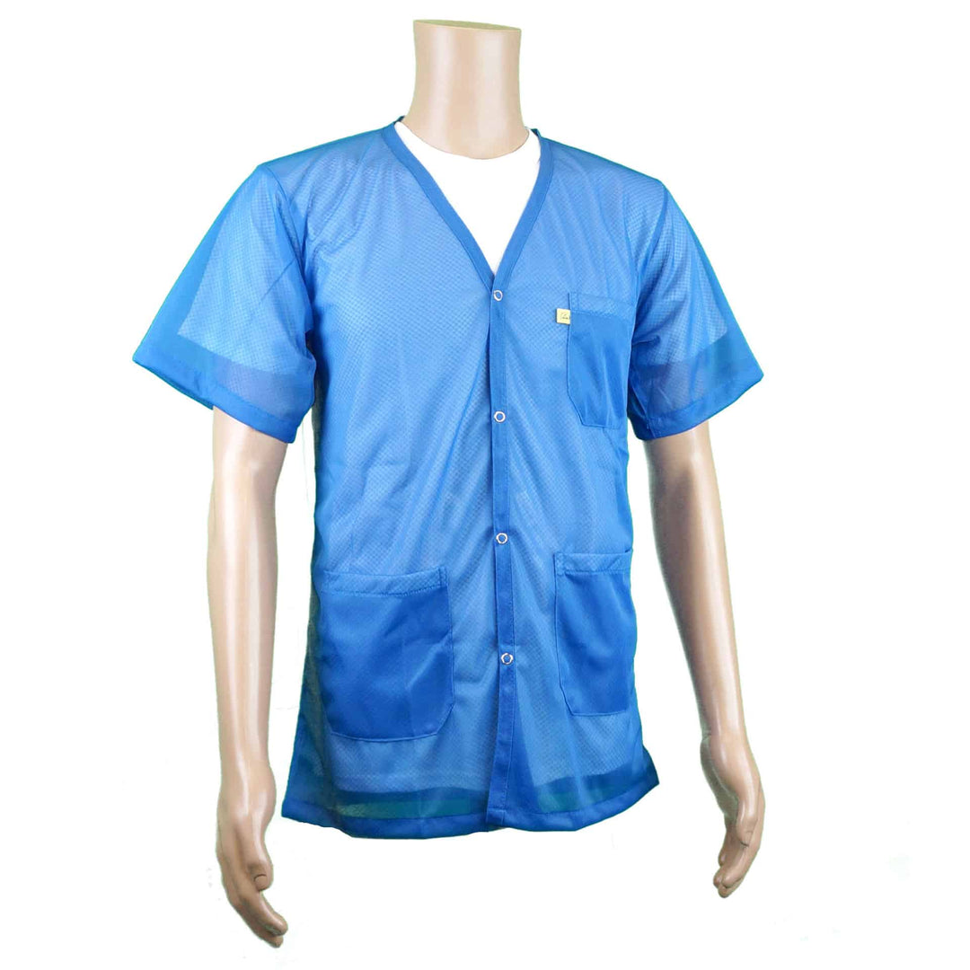 Transforming Technologies ESD Jacket, V - Neck, Short Sleeve, Color: Light Blue, Medium MTESolutions