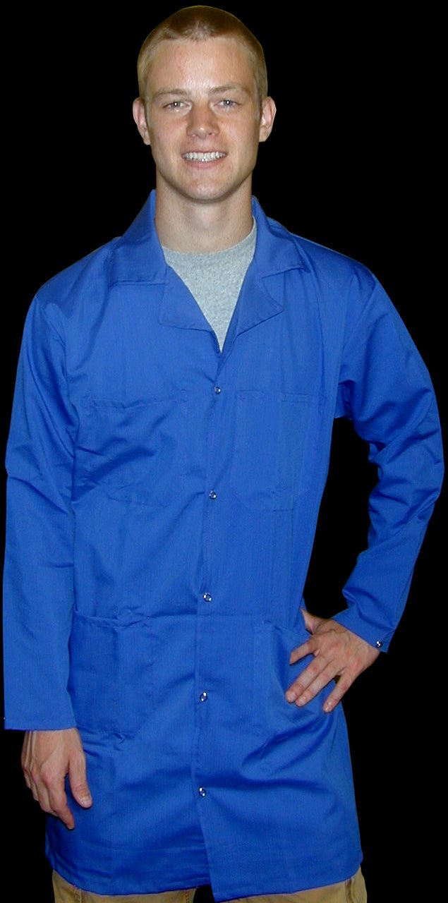 Transforming Technologies Esd Lab Coat, Full Length, Collared, 5049 Fabric, Snap Cuff, 4Xl, Light Blue MTESolutions