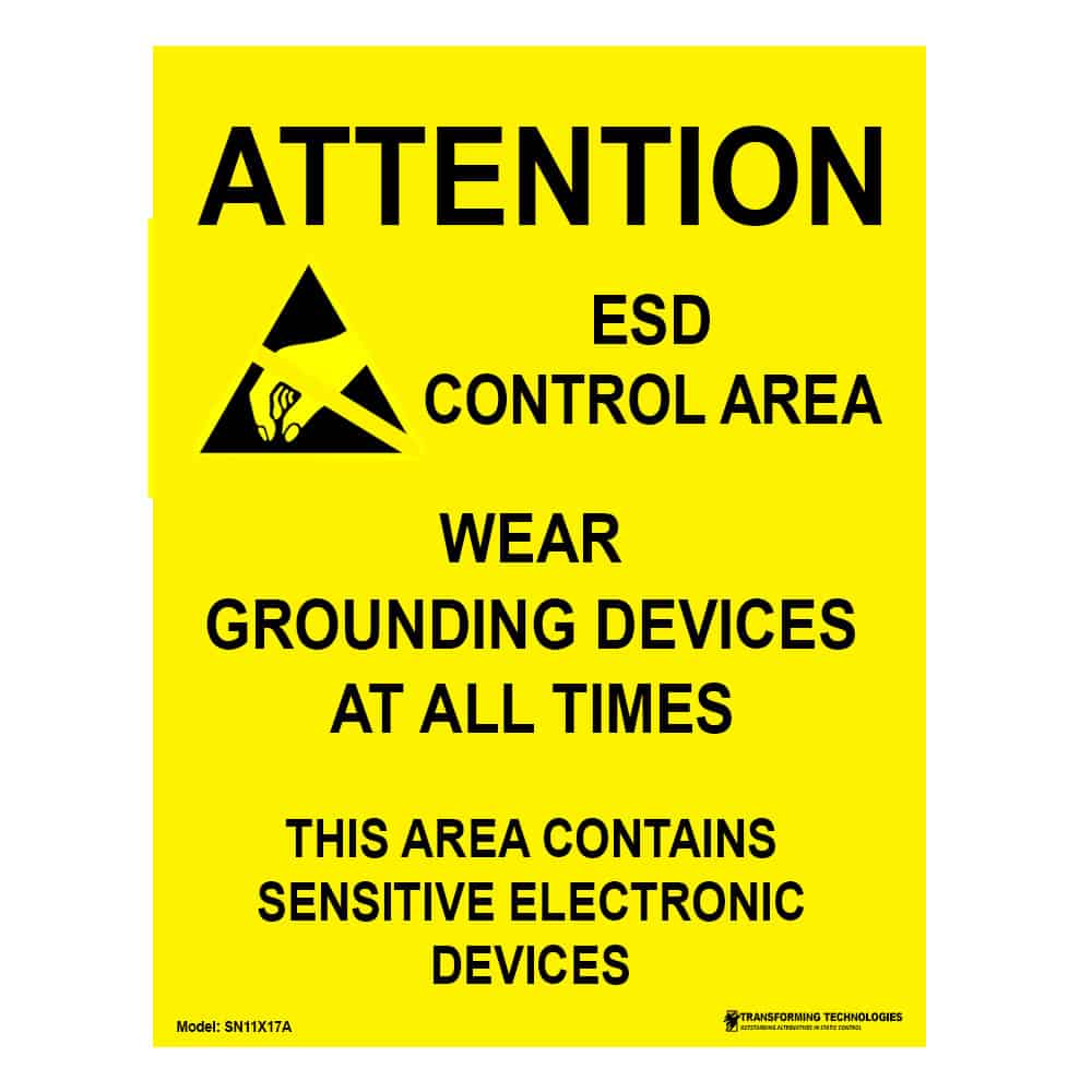Transforming Technologies Esd Sign – 17″X22″ – “Attention – Esd Control Area” – Pack of 5 MTESolutions