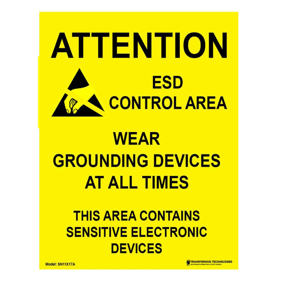 Transforming Technologies Esd Sign – 17″X22″ – “Attention – Esd Control Area” – Pack of 5 MTESolutions