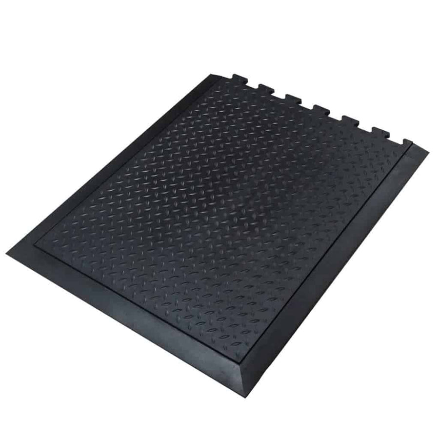 Transforming Technologies FM9E Comforttread, Conductive Rubber Diamond - Plate Anti - Fatigue Mat, 28 in x 30 in End Section MTESolutions