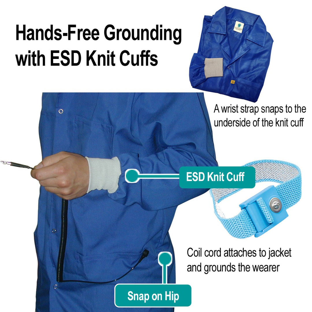 Transforming Technologies JKC8809BK ESD Jacket, Lapel Collar, Knit Cuff, Color: Black, 5X - Large MTESolutions