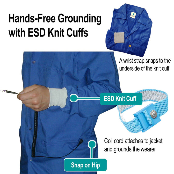 Transforming Technologies JKC8809BK ESD Jacket, Lapel Collar, Knit Cuff, Color: Black, 5X - Large MTESolutions