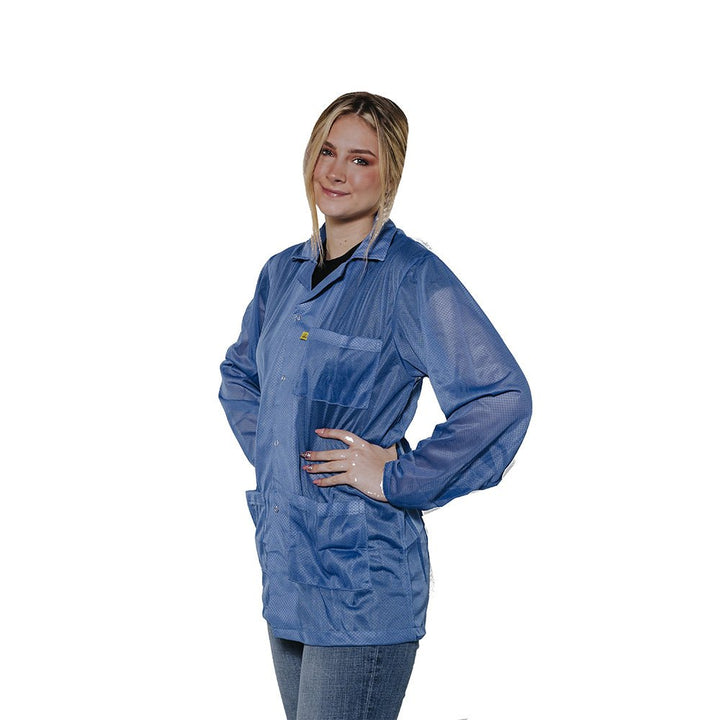 Transforming Technologies JKC8809SPLB ESD Jacket, Lapel Collar, Snap Cuff, Color: Light Blue, 5X - Large MTESolutions