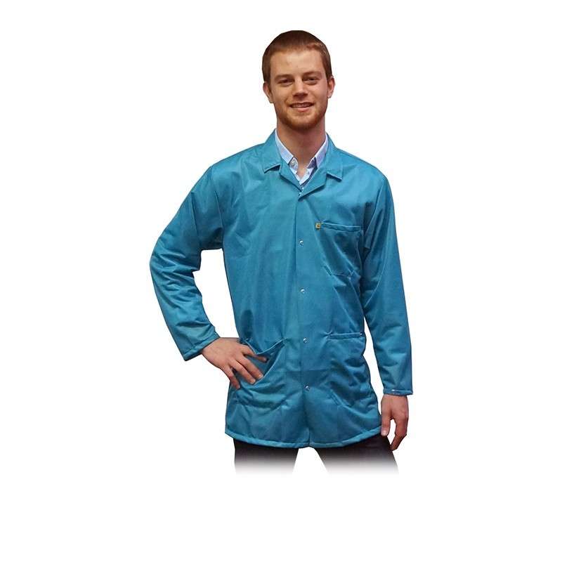 Transforming Technologies, JKC9023SPTL, ESD Jacket, 3 - 4Ths Length, Collared, 9010 Fabric, Snap Cuff, Medium, Teal MTESolutions