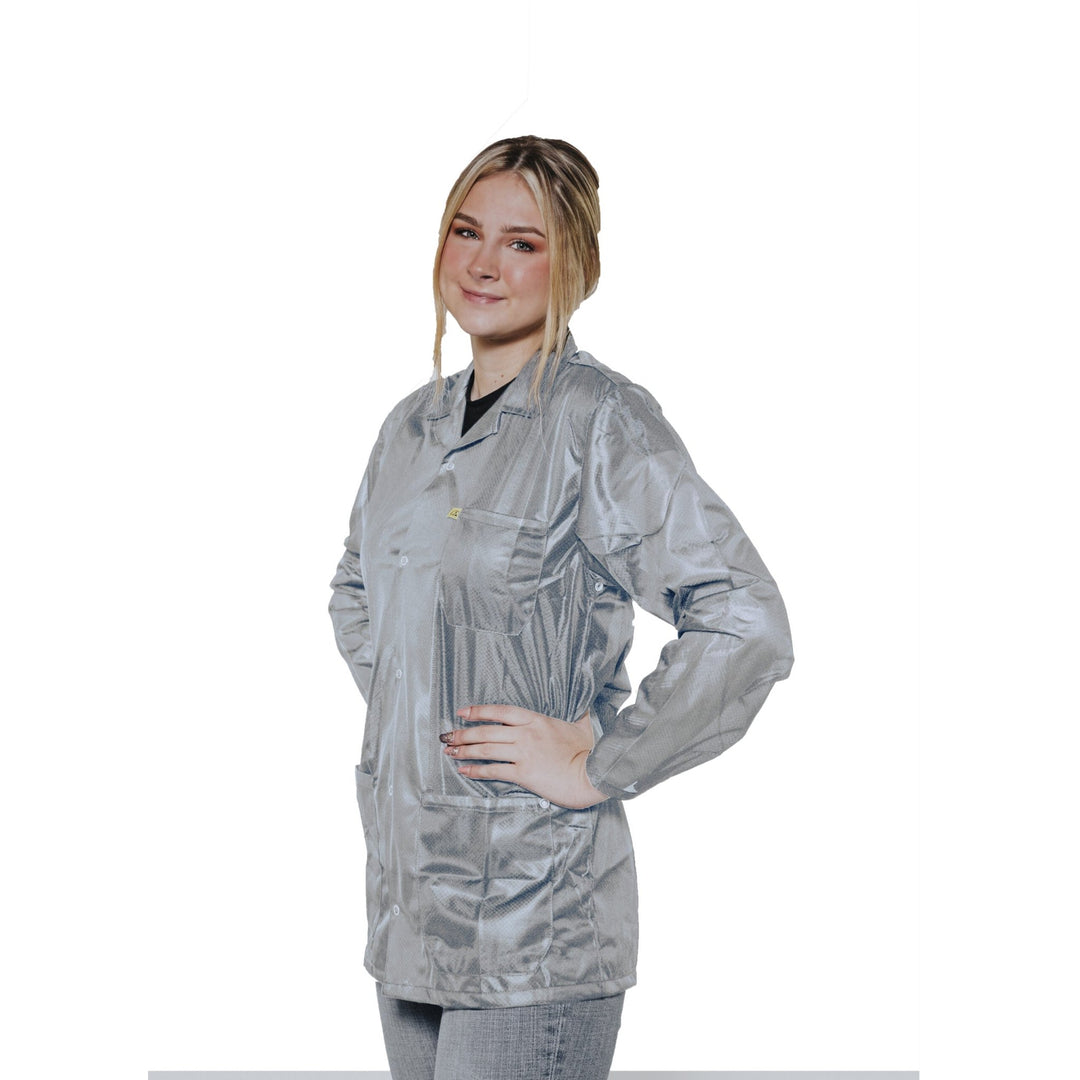 Transforming Technologies JKC9026SPGY ESD Jacket, 3/4ths Length, Lapel Collar, Snap Cuff, 2X - Large, Gray MTESolutions