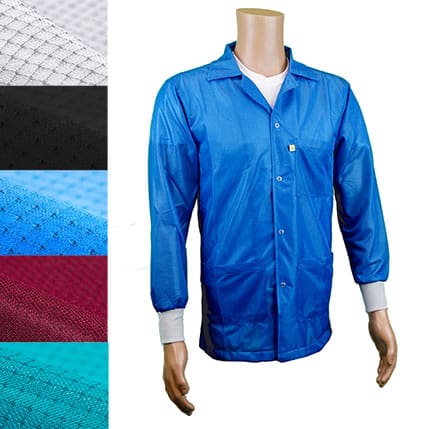 Transforming Technologies, JKC9027LB, ESD Jacket, 3/4Ths Length, Lapel Collar, Knit Cuff, 3X - Large, Light Blue MTESolutions