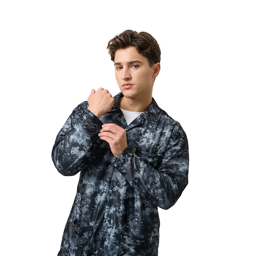 Transforming Technologies JKC9029SPCGY ESD Jacket, 3/4ths Length, Lapel Collar, Snap Cuff, 5X - Large, Gray Camo MTESolutions
