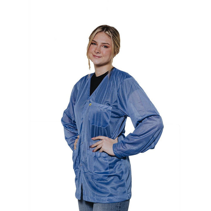 Transforming Technologies JKV8821SPWH ESD Jacket, V - Neck, Snap Cuff, Color: White, X - Small MTESolutions