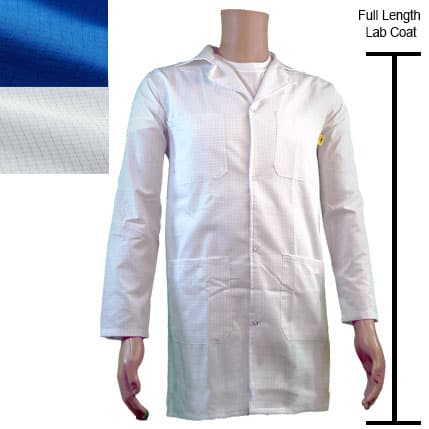 Transforming Technologies, JLC5404SPWH, ESD Jacket, Full Length, Lapel Collar, Snap Cuff, Large, White MTESolutions