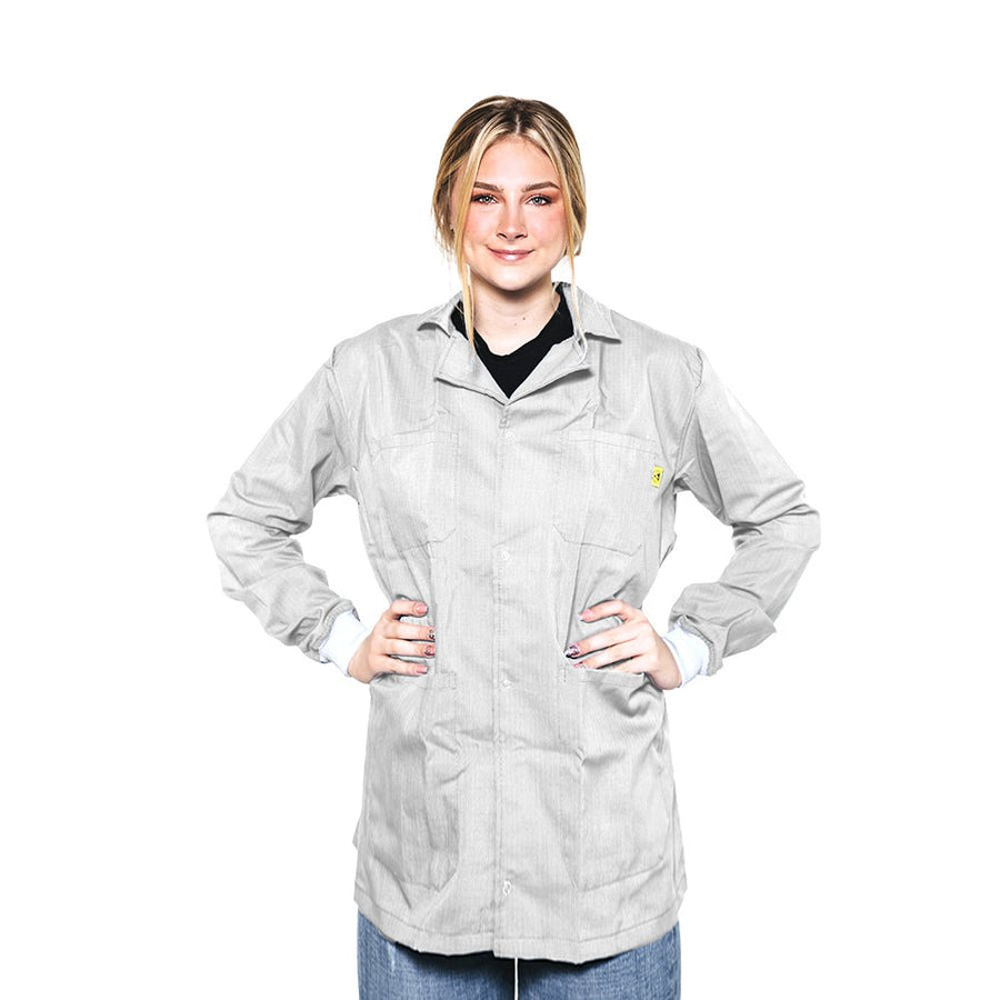 Transforming Technologies JLC5409WH ESD Jacket, Full Length, Lapel Collar, Knit Cuff, 5X - Large, White MTESolutions