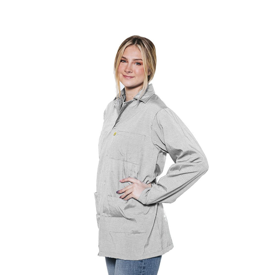 Transforming Technologies JWC5401SPWH ESD Jacket, Waist Length, Lapel Collar, Snap Cuff, Extra Small, White MTESolutions