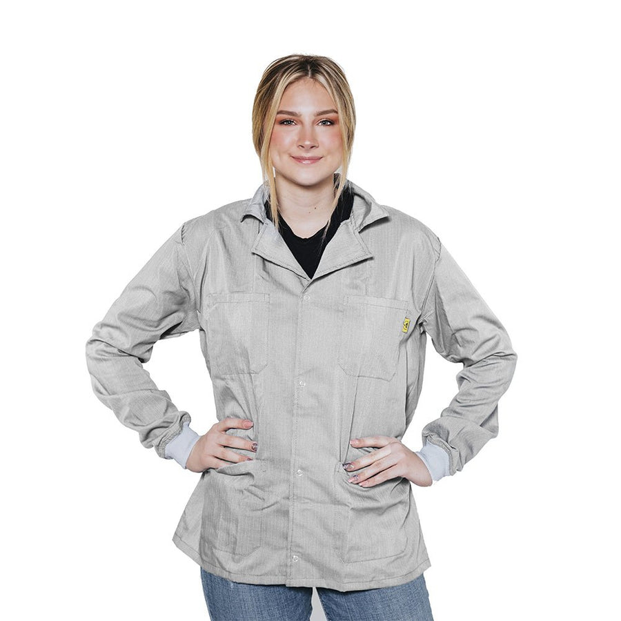 Transforming Technologies JWC5401WH ESD Jacket, Waist Length, Lapel Collar, Knit Cuff, Extra Small, White MTESolutions