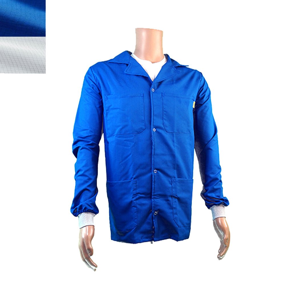 Transforming Technologies JWC5409LB ESD Jacket, Waist Length, Collared, 5049 Fabric, Knit Cuff, 5XL, Light Blue MTESolutions