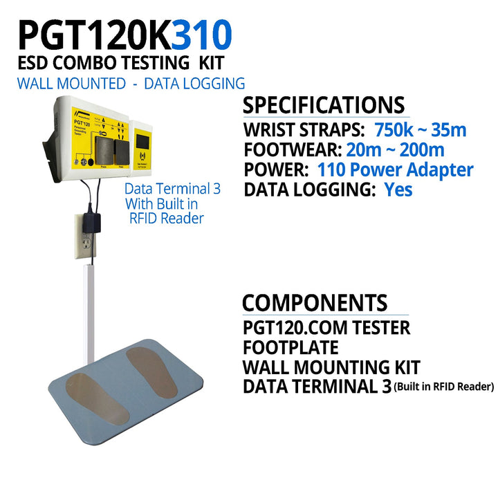 Transforming Technologies PGT120K310 ESD Data Logging Tester, Data Terminal 3 with Wall Mount MTESolutions