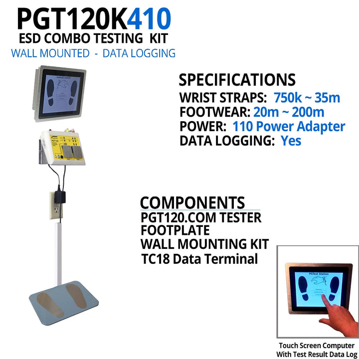 Transforming Technologies PGT120K410 ESD Data Logging Tester, Data Terminal TC18 with Wall Mount MTESolutions