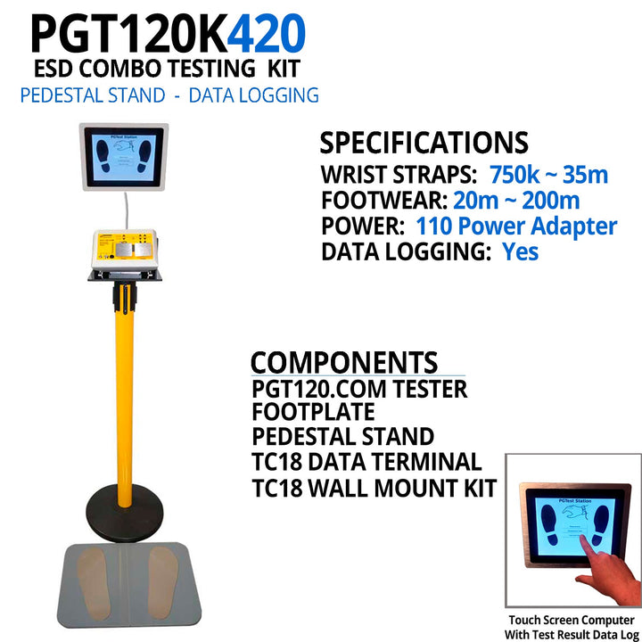Transforming Technologies PGT120K420 ESD Data Logging Tester, Data Terminal TC18 with Pedestal Stand MTESolutions