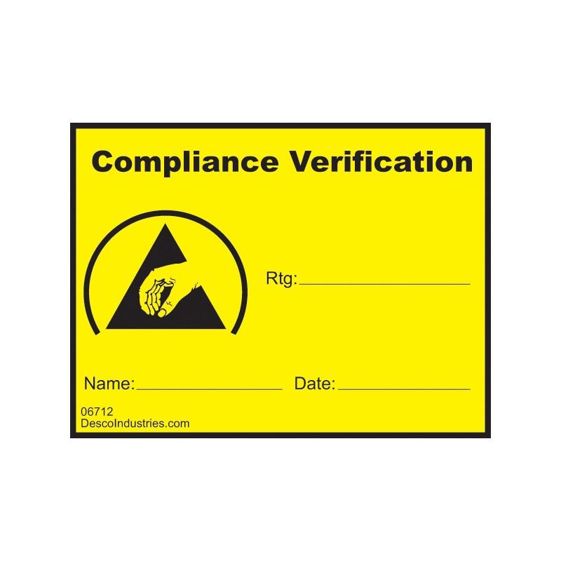 Desco 06712 Compliance Verification Permanent Label, 1.5"X2" 1000 Per Roll