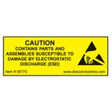 Desco 06770 Caution Esd Equipment Label, 3/4'' X 2'' 500 Per Roll