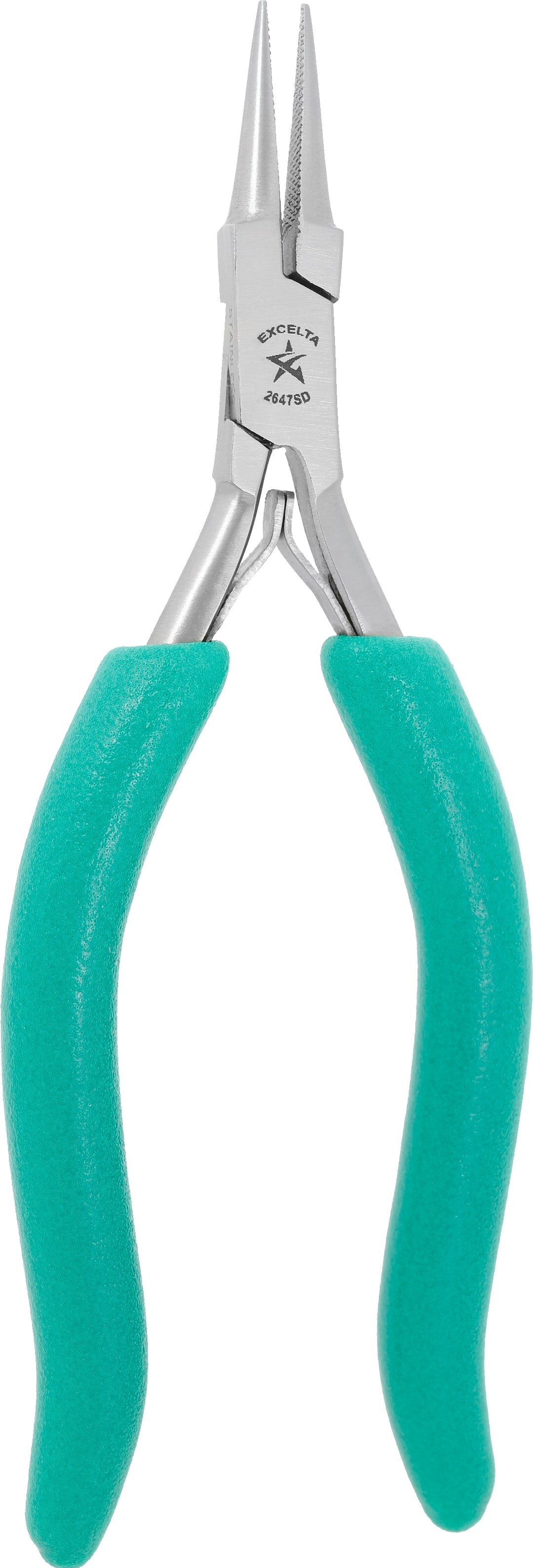 Excelta 2647SD Pliers - 2 Star Small Needle Nose - SS - Long 'S' Handle - Serrated Jaws
