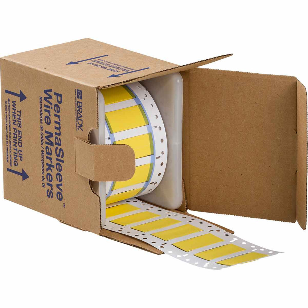 Brady, PS-500-2-YL PermaSleeve Heat Shrink Wire and Cable Labels, 1/2" Dia, for 3" Core Printers - 2", Yellow, Single-Sided