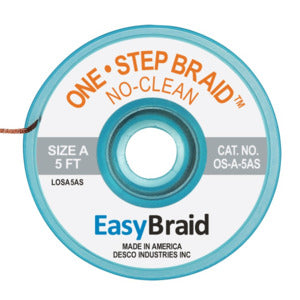 EasyBraid OS-A-5AS, Desoldering Braid, No-Clean, 0.025"x5 ft, Size A, Gray Label, 1 Piece