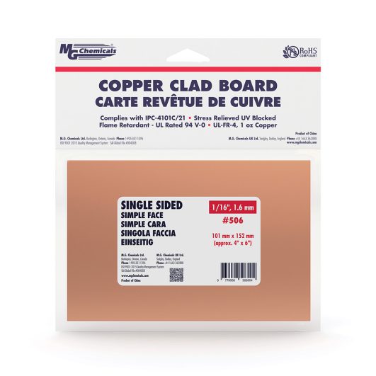MG Chemicals 506, Single Sided Copper Clad Board, 1/16", 1 Oz Copper, 4"x6", Case of 5