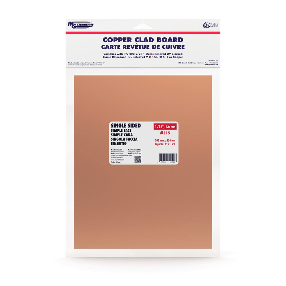 MG Chemicals 515, Single Sided Copper Clad Board, 1/16", 1 Oz Copper, 8"x10", Case of 5