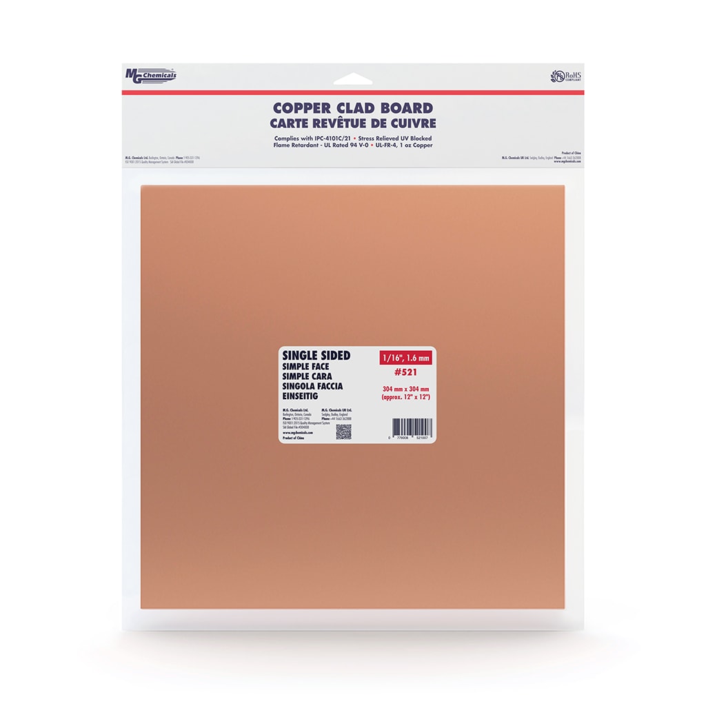 MG Chemicals 521, Single Sided Copper Clad Board, 1/16", 1Oz Copper, 12"X12", Case of 5