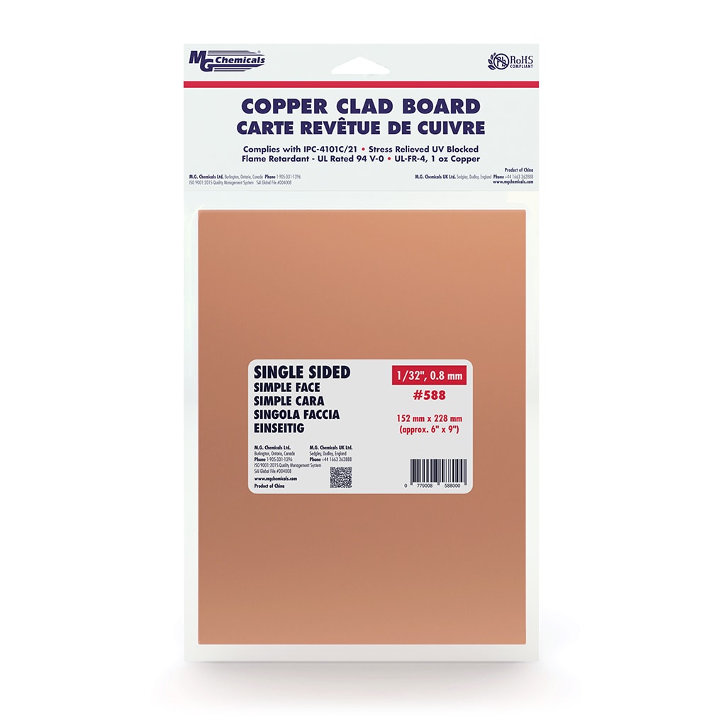 MG Chemicals 588, Single Sided Copper Clad Board, 1/32", 1oz. Copper, 6"X9", Case of 5